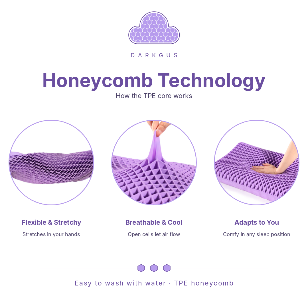 Honeycomb pillow with a breathable TPE core